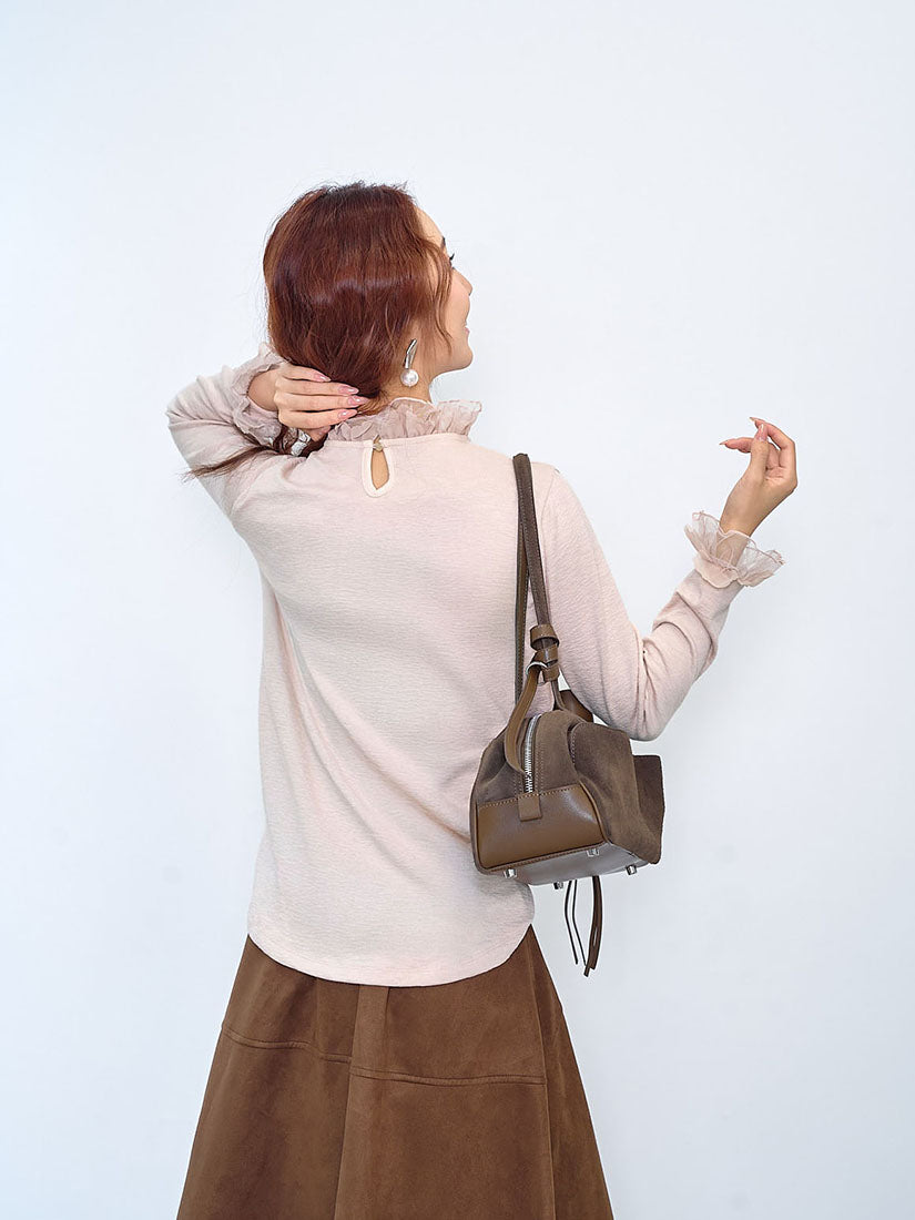 Layered Ruffle Mesh Neck Top (3 Colours)