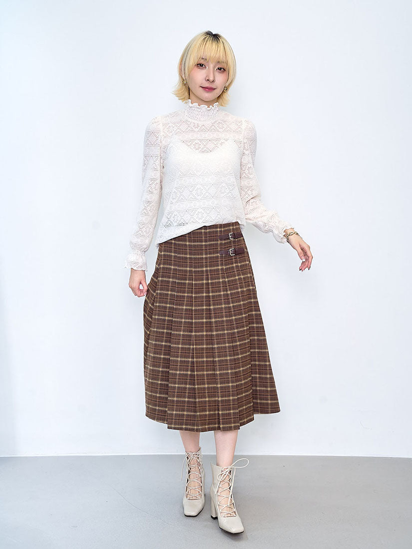 Smocking Mock Neck Brushed Lace Top (2 Colours)