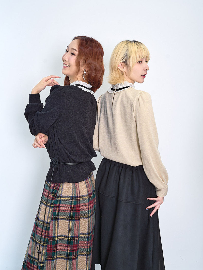 Velvet Ribbon Bow Neck Top (2 Colours)