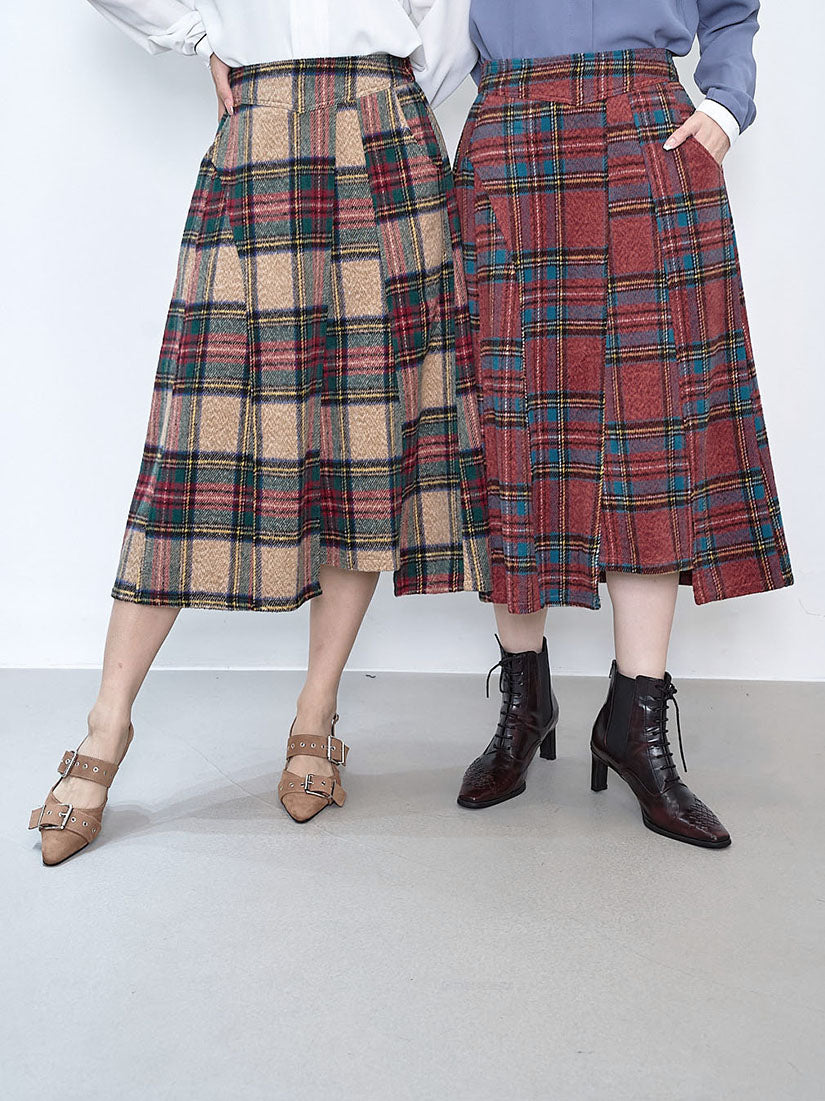 Asymmetric Cut Tartan Skirt (2 Colours)
