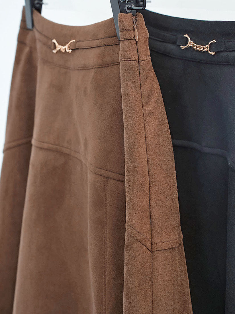 Horsebit Detailed Suede Skirt (2 Colours)