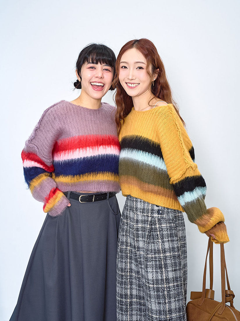 Fluffy Striped Brush Crop Sweater (2 Colours)