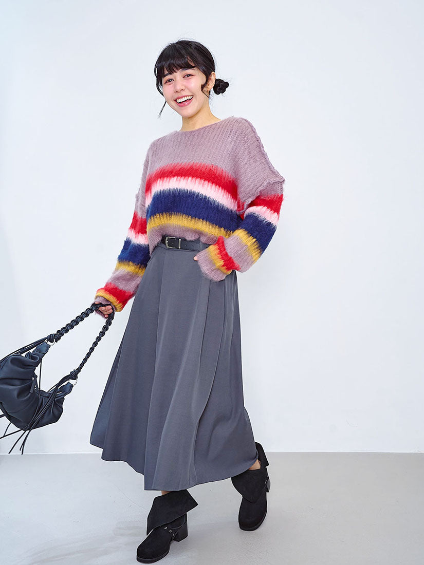 Belted Pleated Flare Skirt (2 Colours)