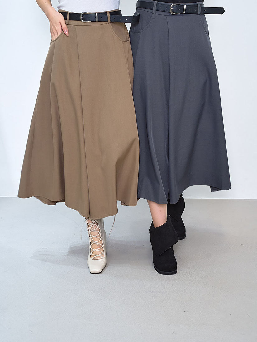 Belted Pleated Flare Skirt (2 Colours)