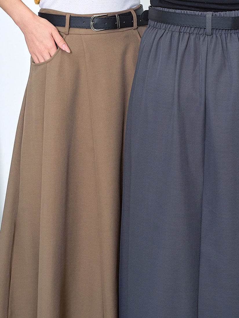 Belted Pleated Flare Skirt (2 Colours)