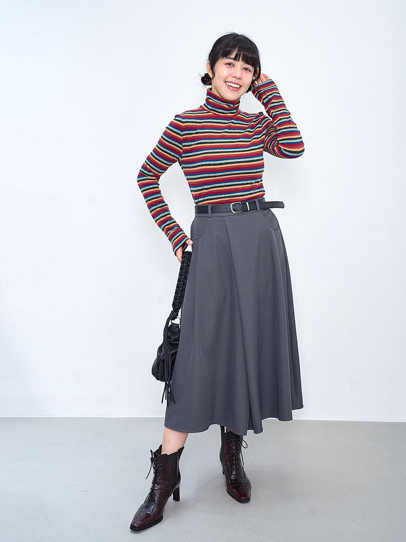 Belted Pleated Flare Skirt (2 Colours)