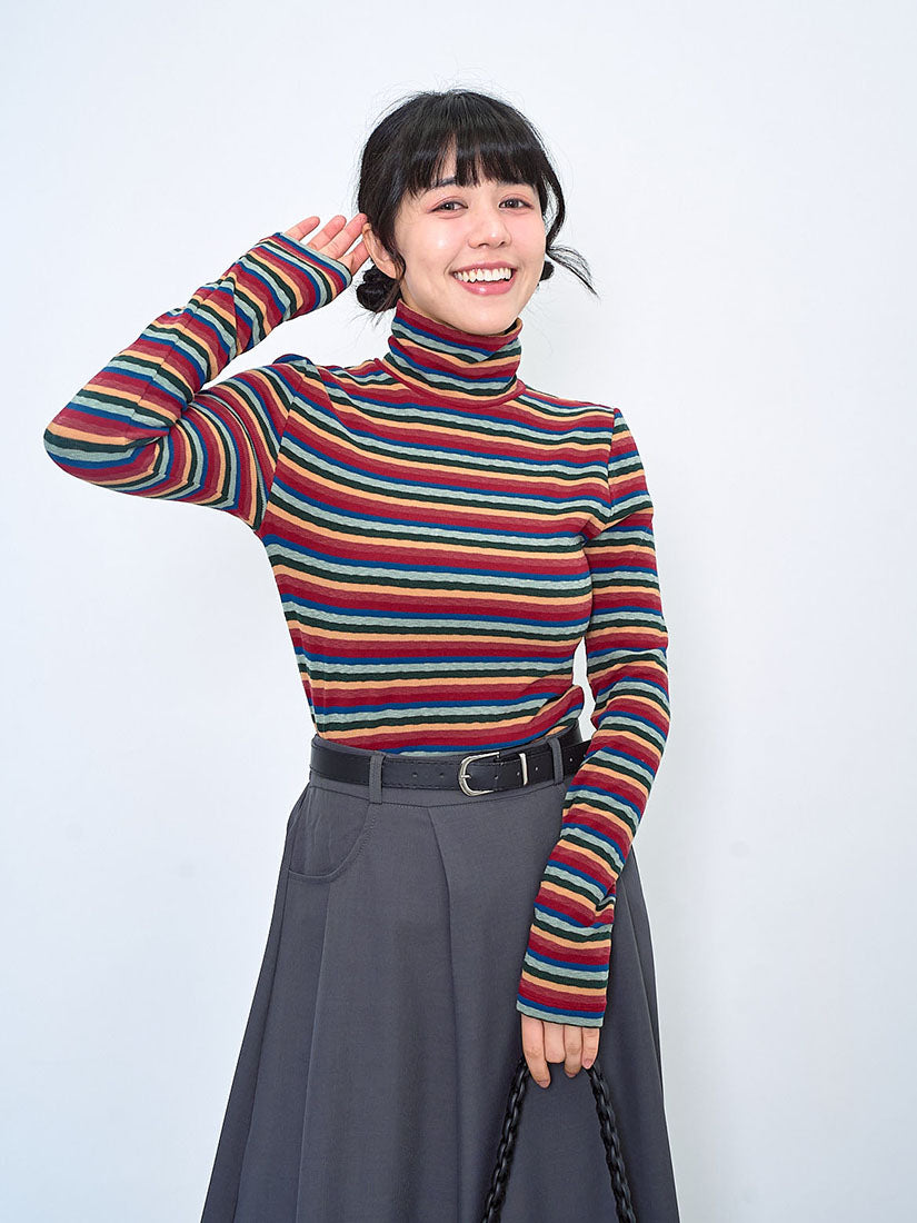 Textured Striped Turtle Neck Top (2 Colours)