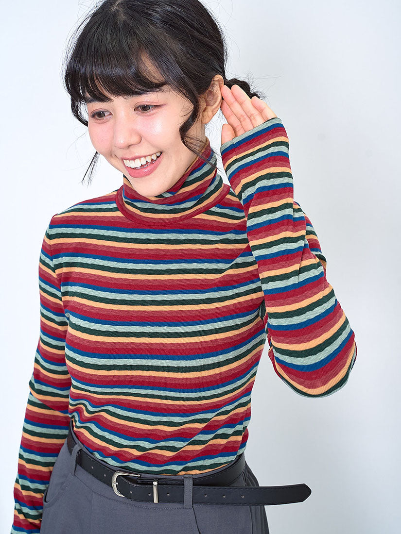 Textured Striped Turtle Neck Top (2 Colours)