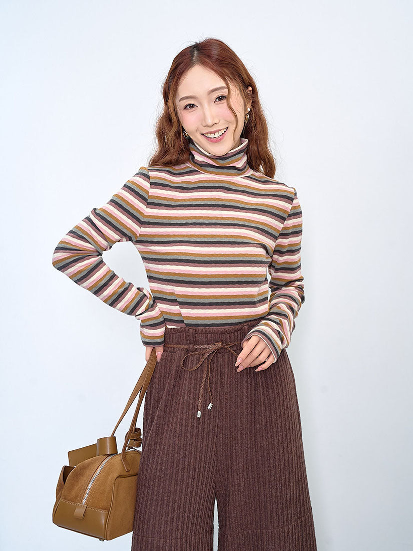 Textured Striped Turtle Neck Top (2 Colours)