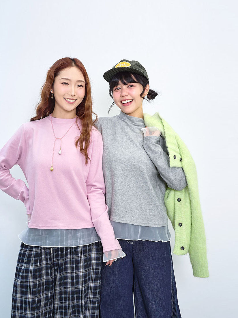 Organza Hem Mock Neck Top (2 Colours)