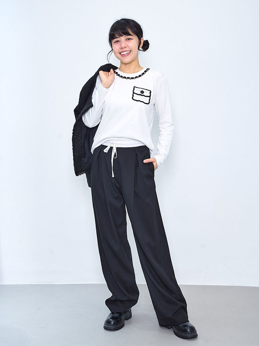 Contrast Drawstring Waistband Pleated Front Pants (2 Colours)