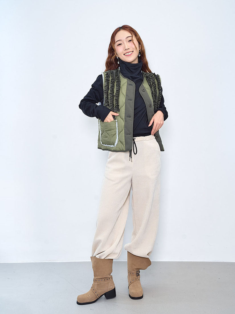 Ruffle Detailed Quilted Vest (2 Colours)