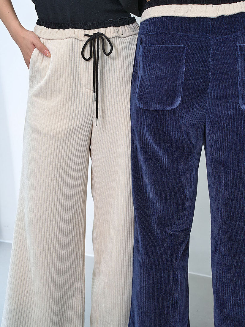Contrast Drawstring Waist Corduroy Pants (3 Colours)