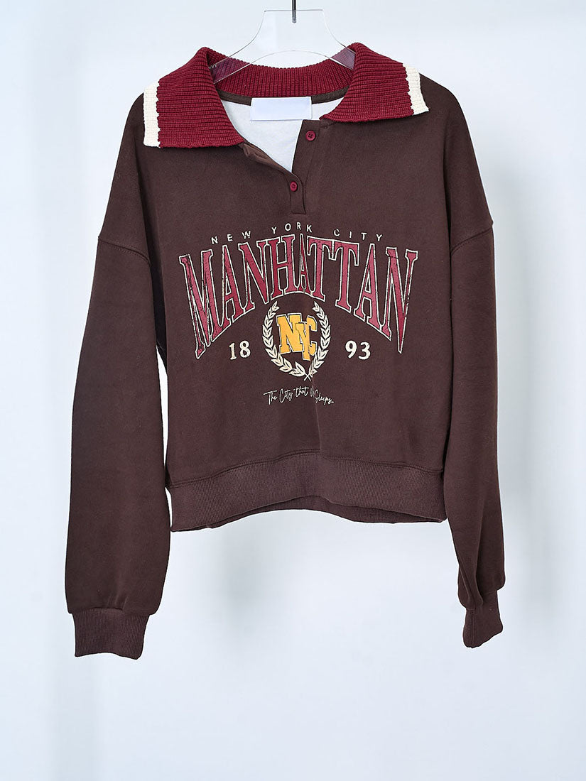 Knitted Collar Printed Sweatshirt (2 Colours)