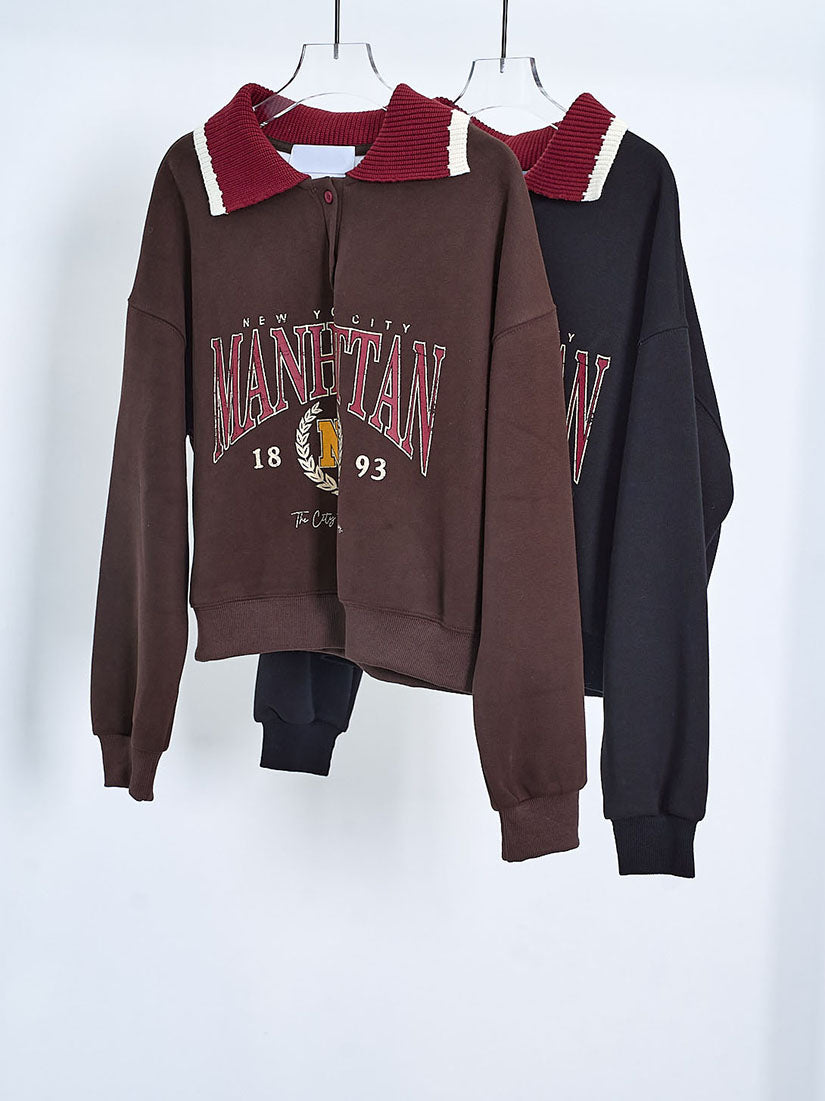 Knitted Collar Printed Sweatshirt (2 Colours)