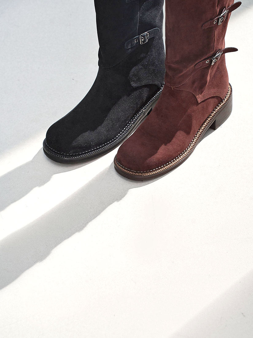Buckle Suede Tall Boots(Display Sale)