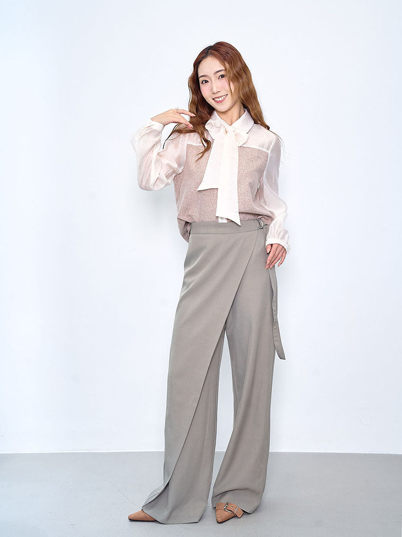 Tweed Panel Tie Neck Shirt (2 Colours)