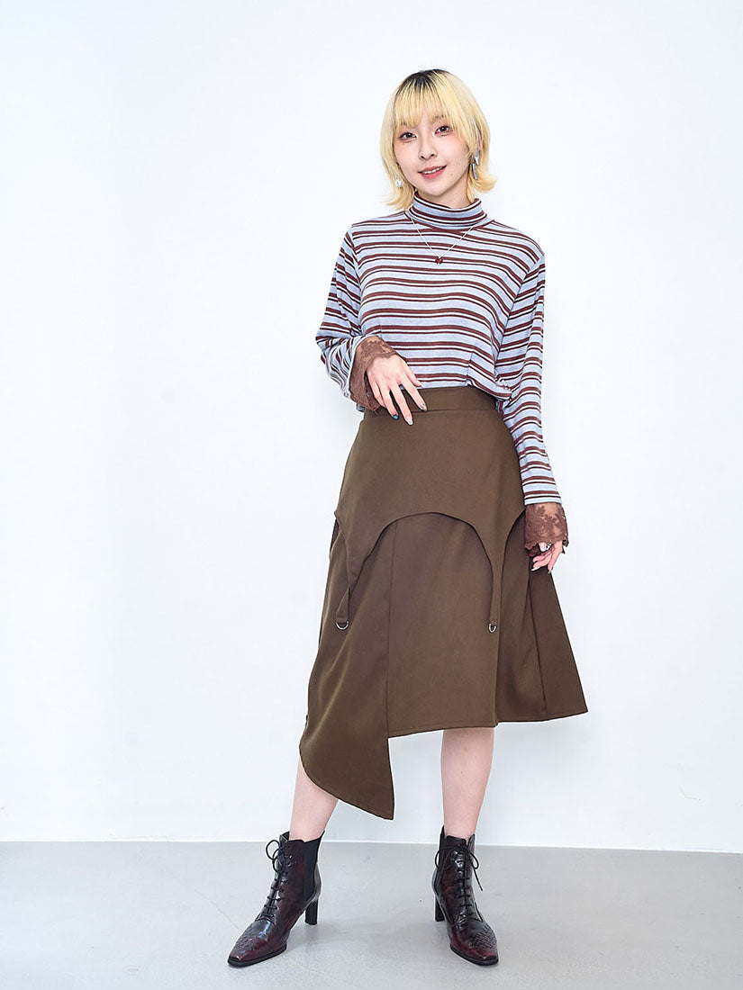 Lace Cuff Striped Turtle Neck Top (2 Colours)