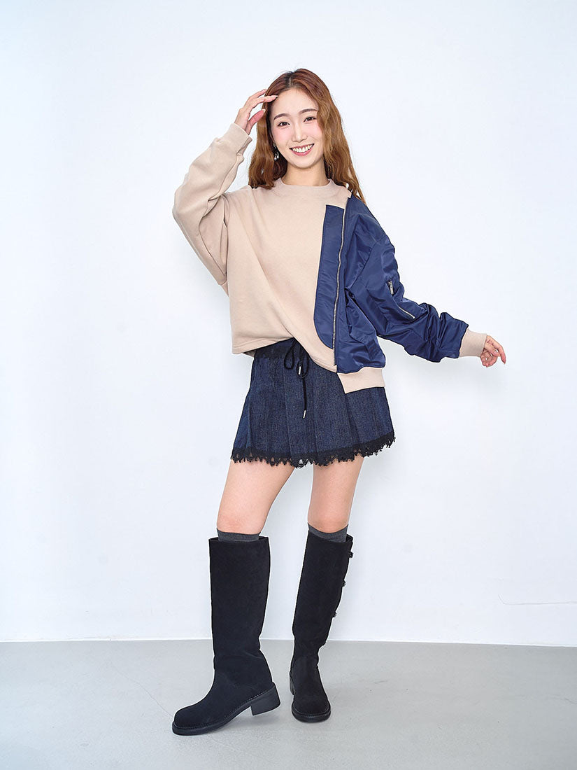 Half Bomber Jacket Sleeve Sweatshirt (2 Colours)