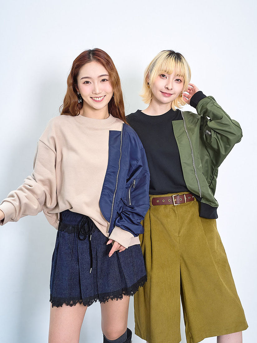 Half Bomber Jacket Sleeve Sweatshirt (2 Colours)