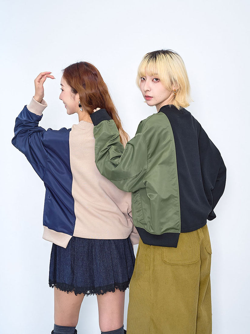 Half Bomber Jacket Sleeve Sweatshirt (2 Colours)