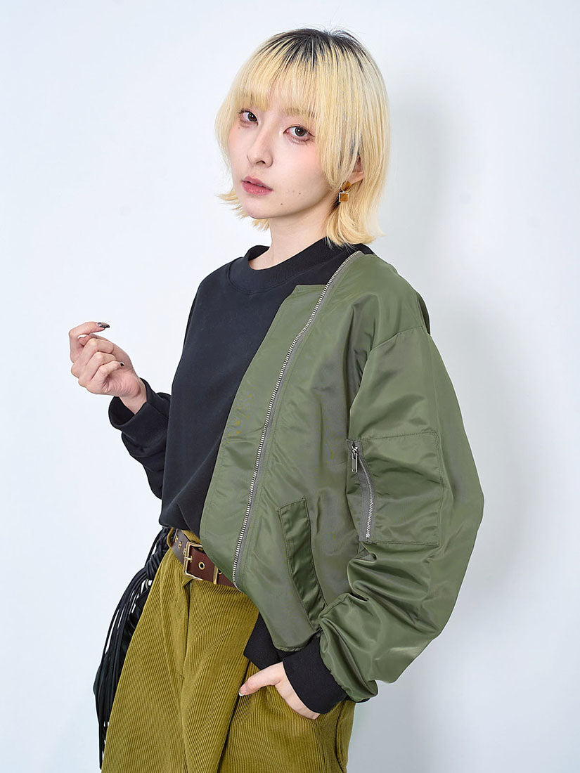 Half Bomber Jacket Sleeve Sweatshirt (2 Colours)
