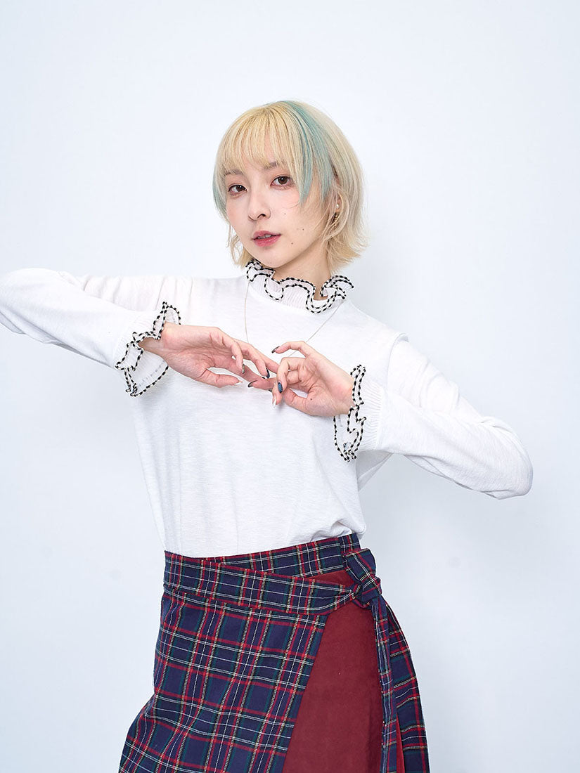 Chiffon Pleated Ruffle Collar Cuff Top (3 Colours)