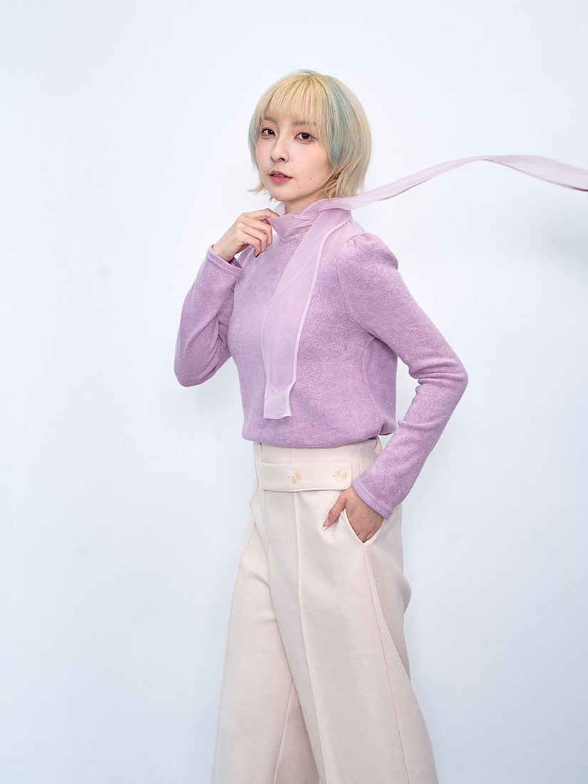 Organza Tie Neck Knit Top (2 Colours)