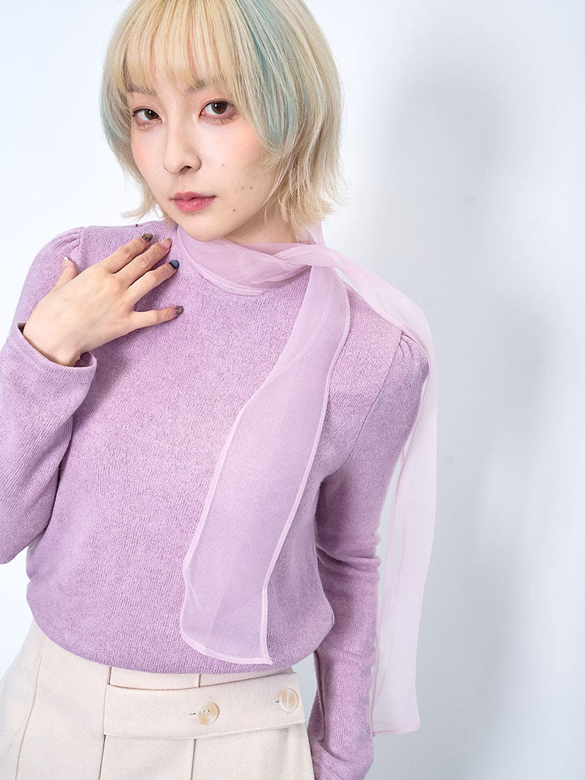 Organza Tie Neck Knit Top (2 Colours)