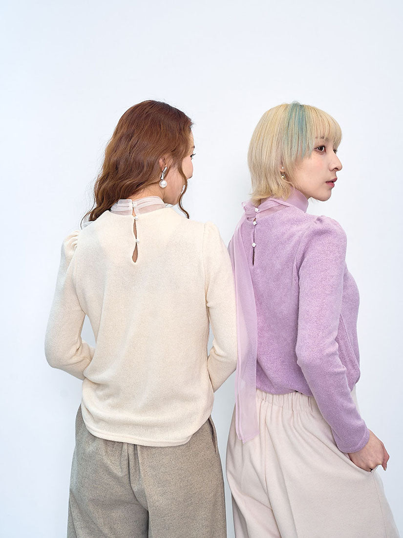 Organza Tie Neck Knit Top (2 Colours)