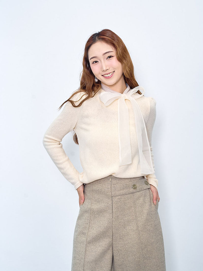 Organza Tie Neck Knit Top (2 Colours)