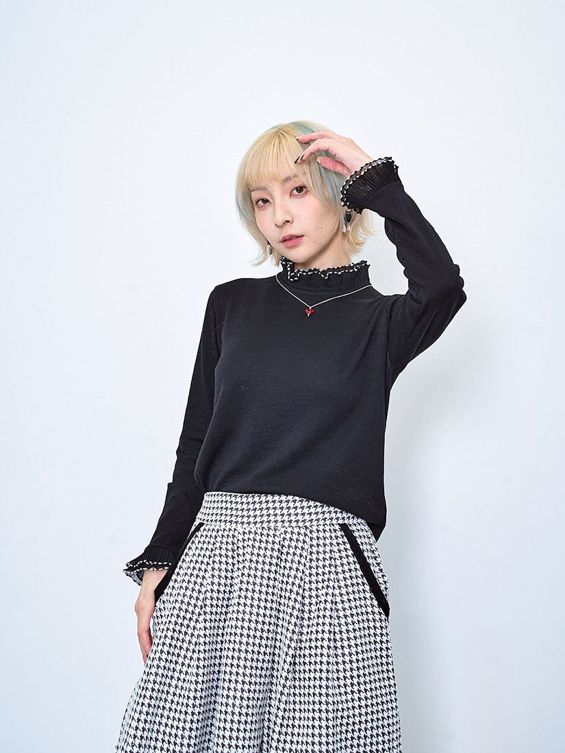 Houndstooth Textured Pleated Front Skirt