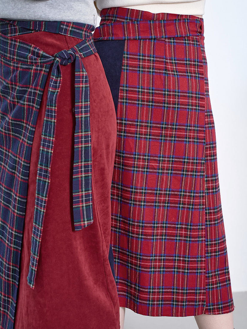Wrap Tartan Panel Skirt (2 Colours)