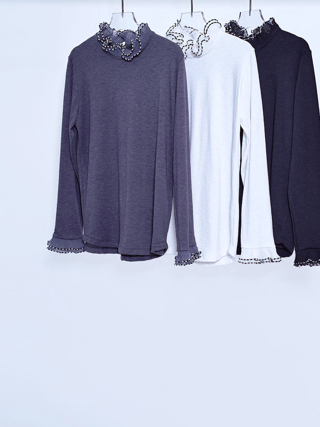 Chiffon Pleated Ruffle Collar Cuff Top (3 Colours)