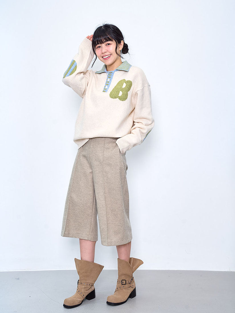 Striped Collar Elbow Patch Sweater (2 Colours)