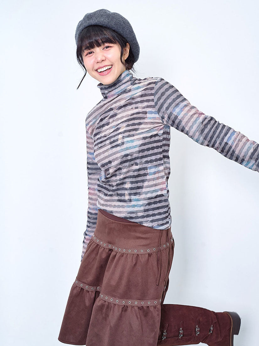 Watercolour Printed Textured Stripe Top (2 Colours)