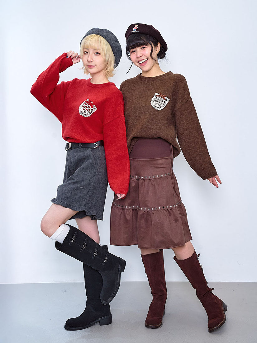 Lace Pocket Patched Sweater (2 Colours)