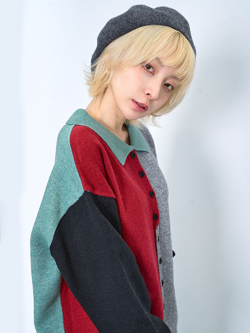 Twisted Placket Colourblocked Cardigan (2 Colours)