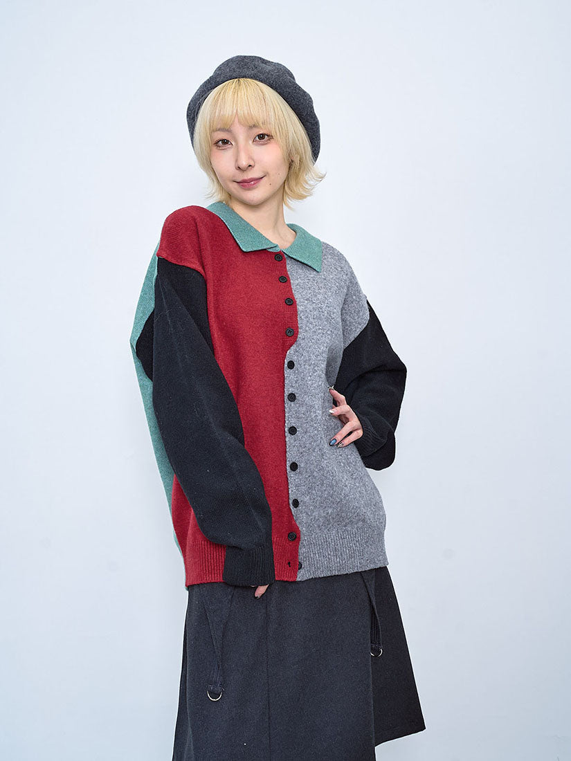 Twisted Placket Colourblocked Cardigan (2 Colours)