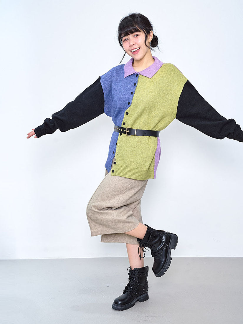 Twisted Placket Colourblocked Cardigan (2 Colours)