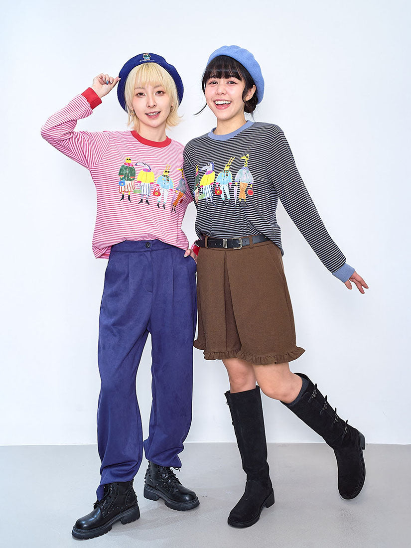 Dressing Animals Printed Striped Tee (2 Colours)