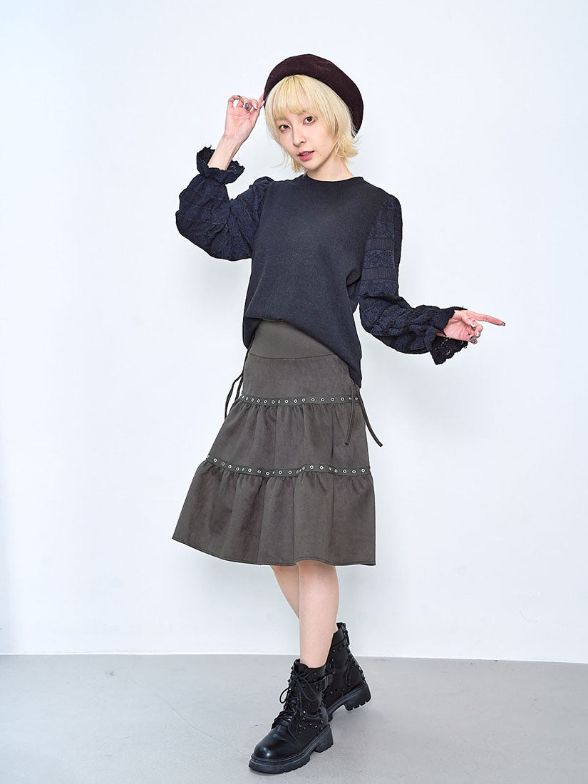 Brushed Lace Sleeve Knit Top (2 Colours)