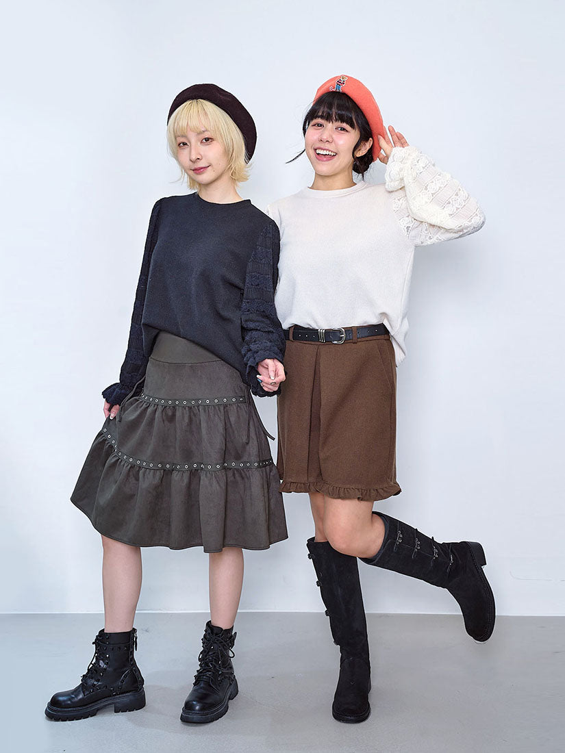 Brushed Lace Sleeve Knit Top (2 Colours)