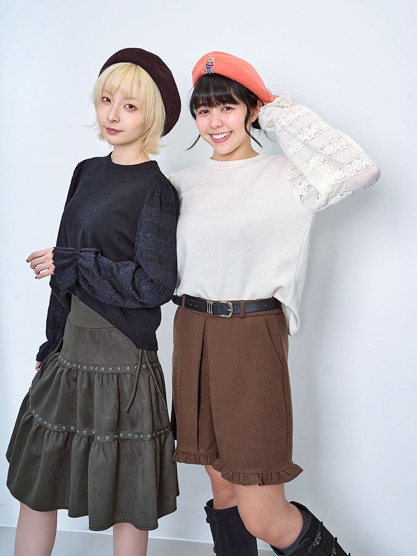 Brushed Lace Sleeve Knit Top (2 Colours)