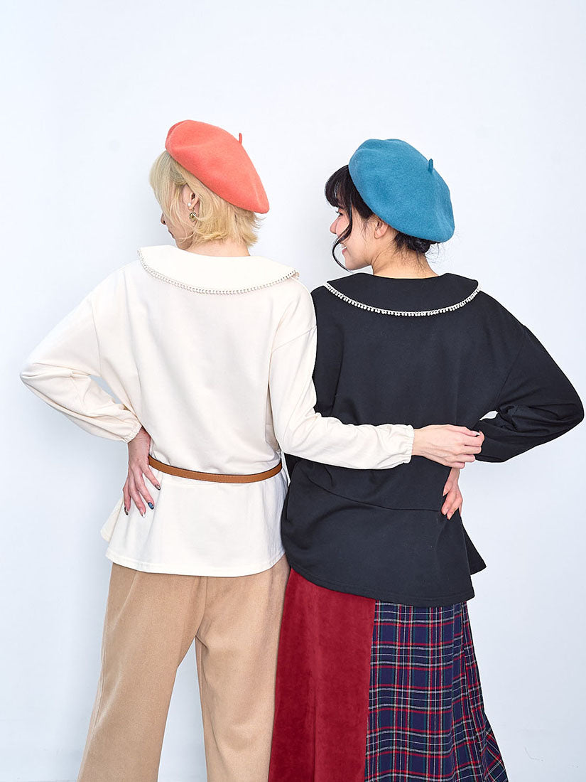 Pom Pom Collar Sweatshirt (2 Colours)