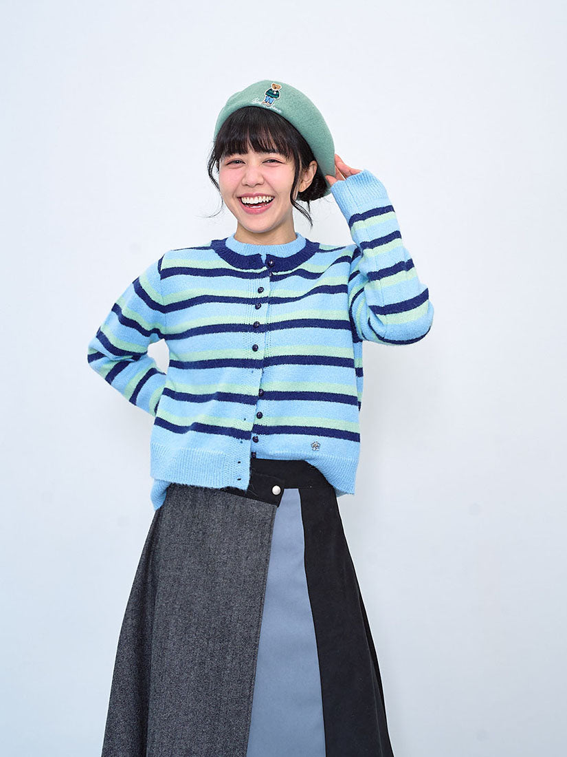 Striped Sweater With Cardigan Front (2 Colours)