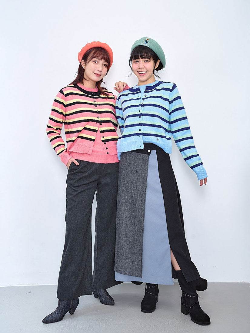 Striped Sweater With Cardigan Front (2 Colours)