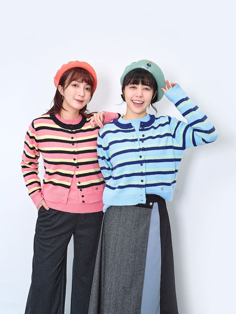 Striped Sweater With Cardigan Front (2 Colours)