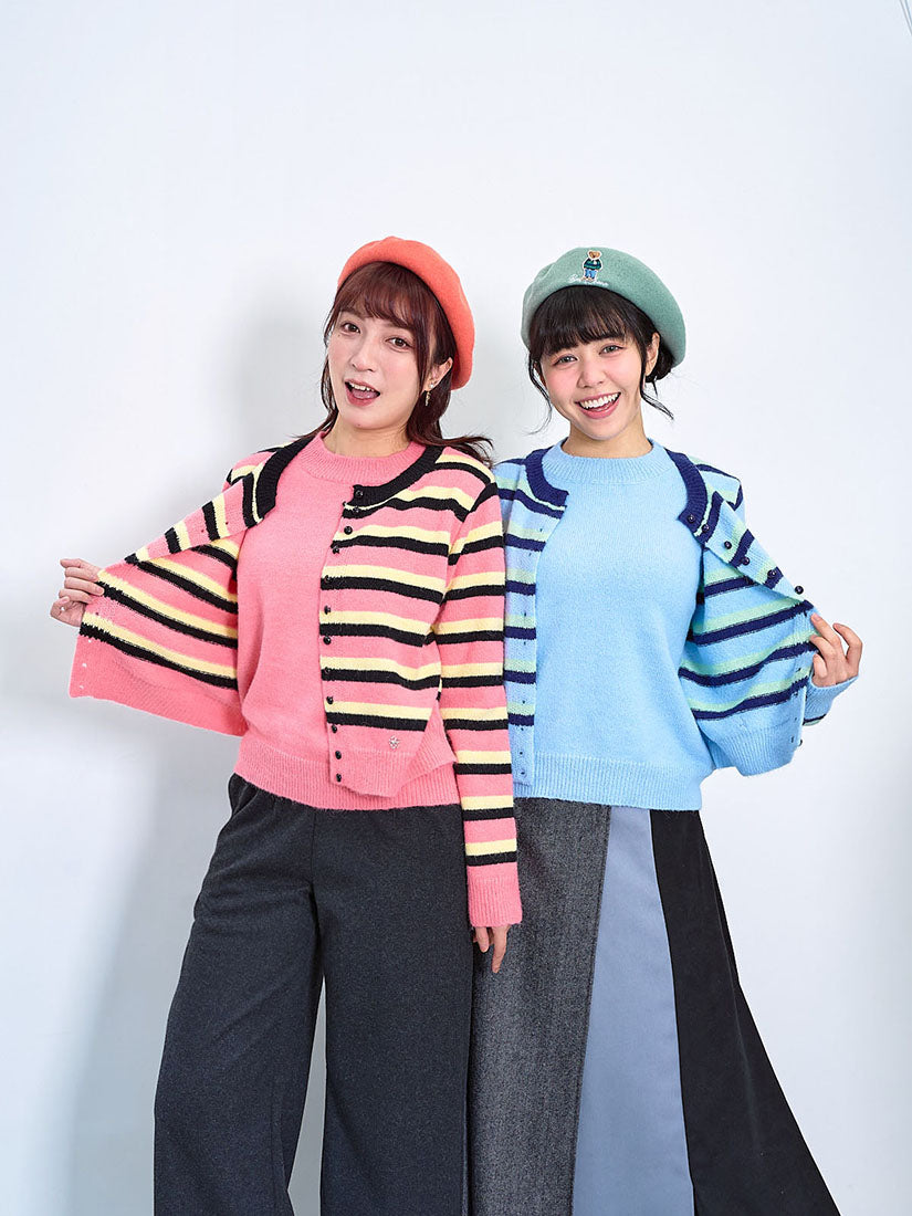 Striped Sweater With Cardigan Front (2 Colours)