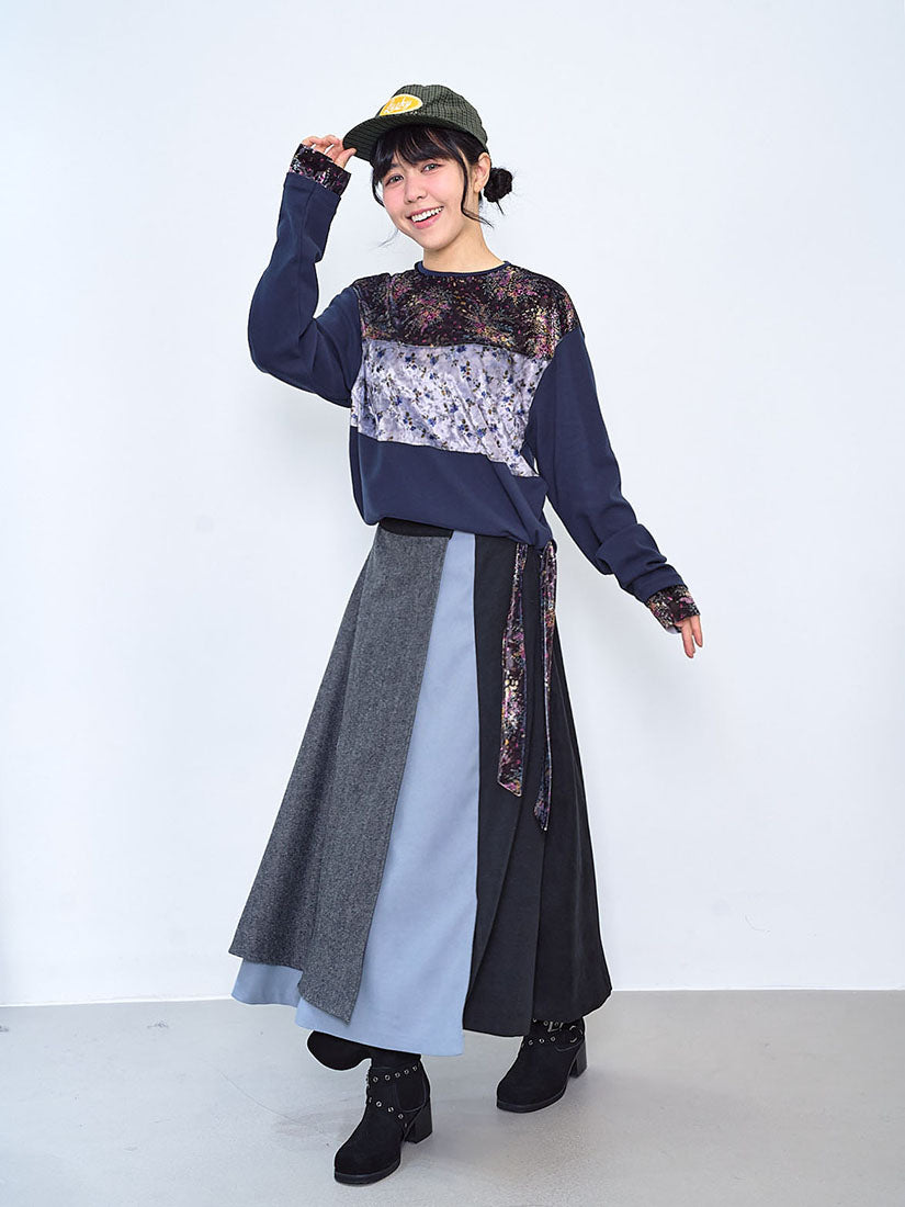 Floral Printed Velvet Patchwork Top (2 Colours)